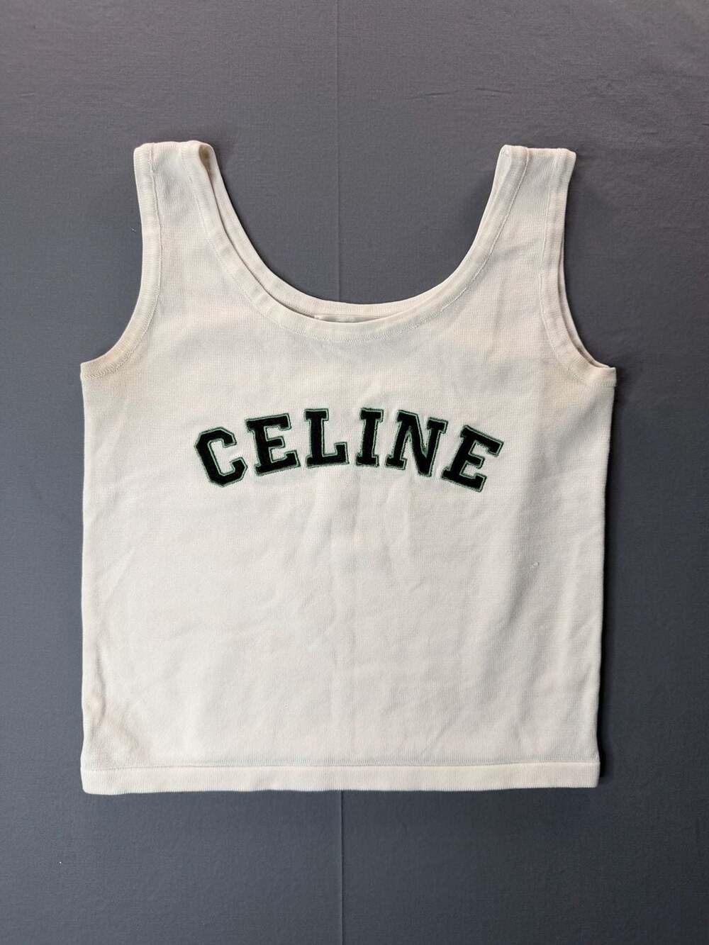 Women’s Celine Paris Embroidered Logo Knit Tank Top White